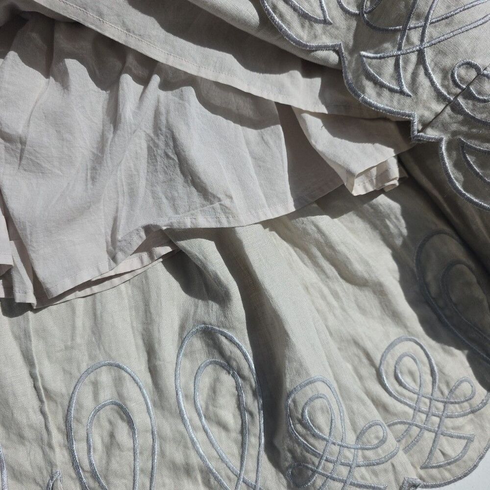Innika Choo Linen Dress Skirt Tan O/S Cottage Coquette Embroidered Lined NWT - Picture 9 of 12
